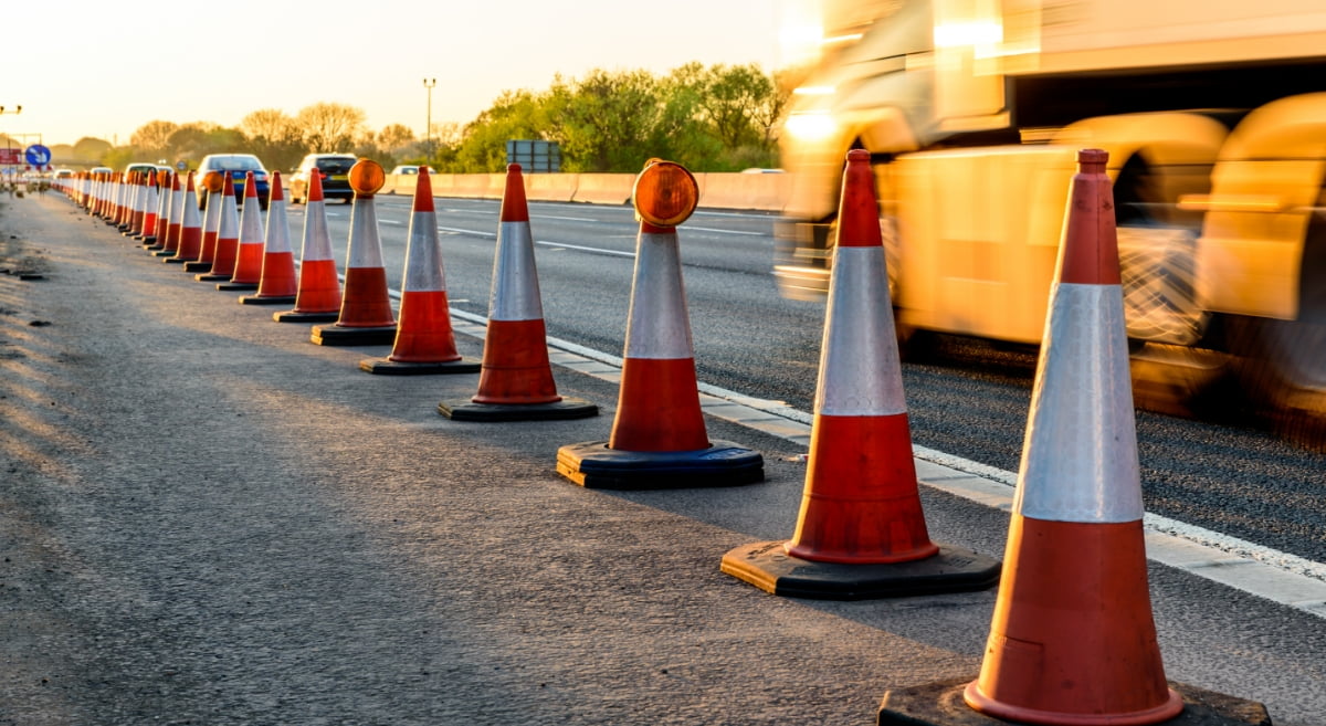 Traffic cones on a road, indicative of the governments plan for drivers