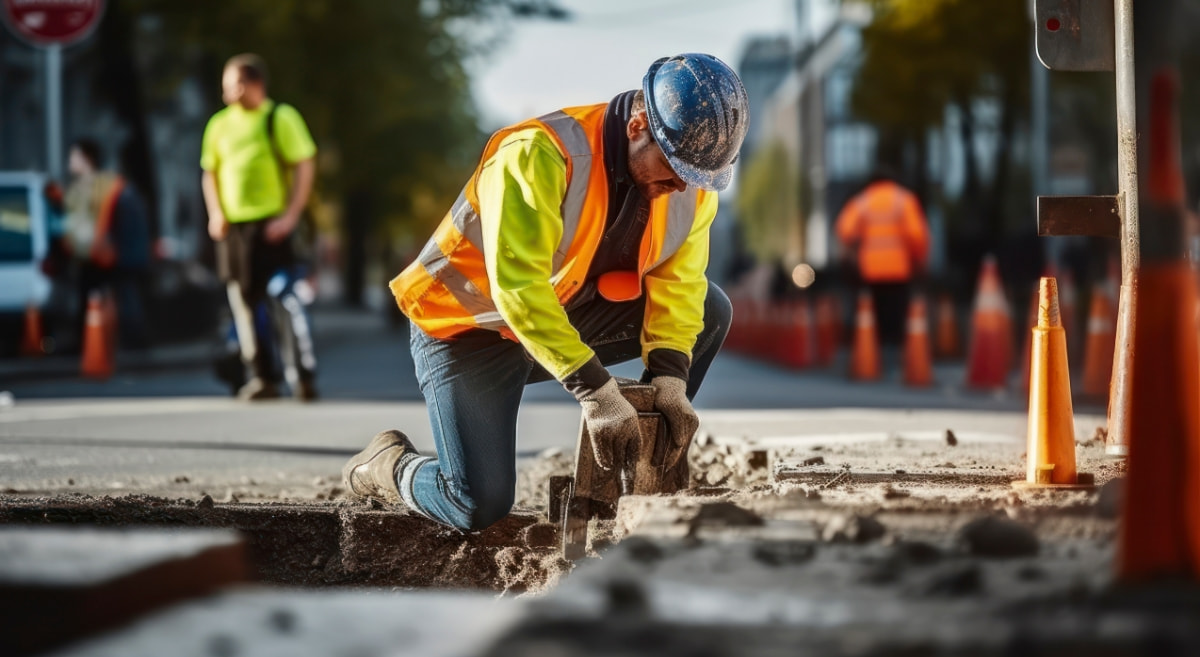 Roadworks with work under progress