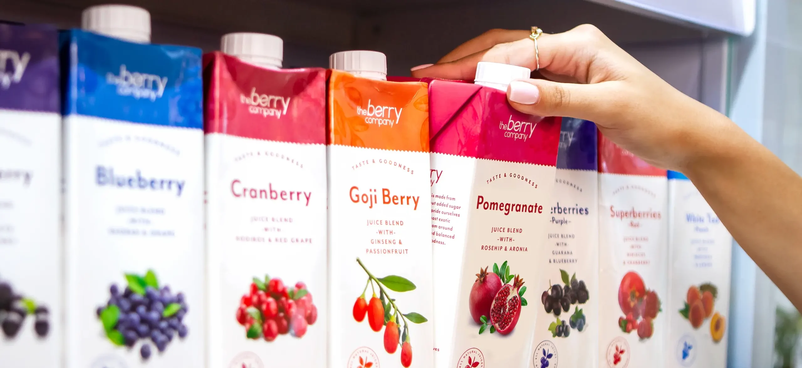 The berry company drinks selection on shelf